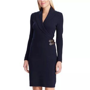 Chaps Navy Sweater Wrap/Crossover Dress